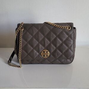 Tory Burch Quilted Shoulder Bag in Brown with Gold Chain